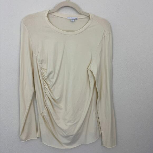 James Perse Womens Long Sleeve Ruched Size T Shirt Top Size XL Lightweight Cream - Picture 1 of 5